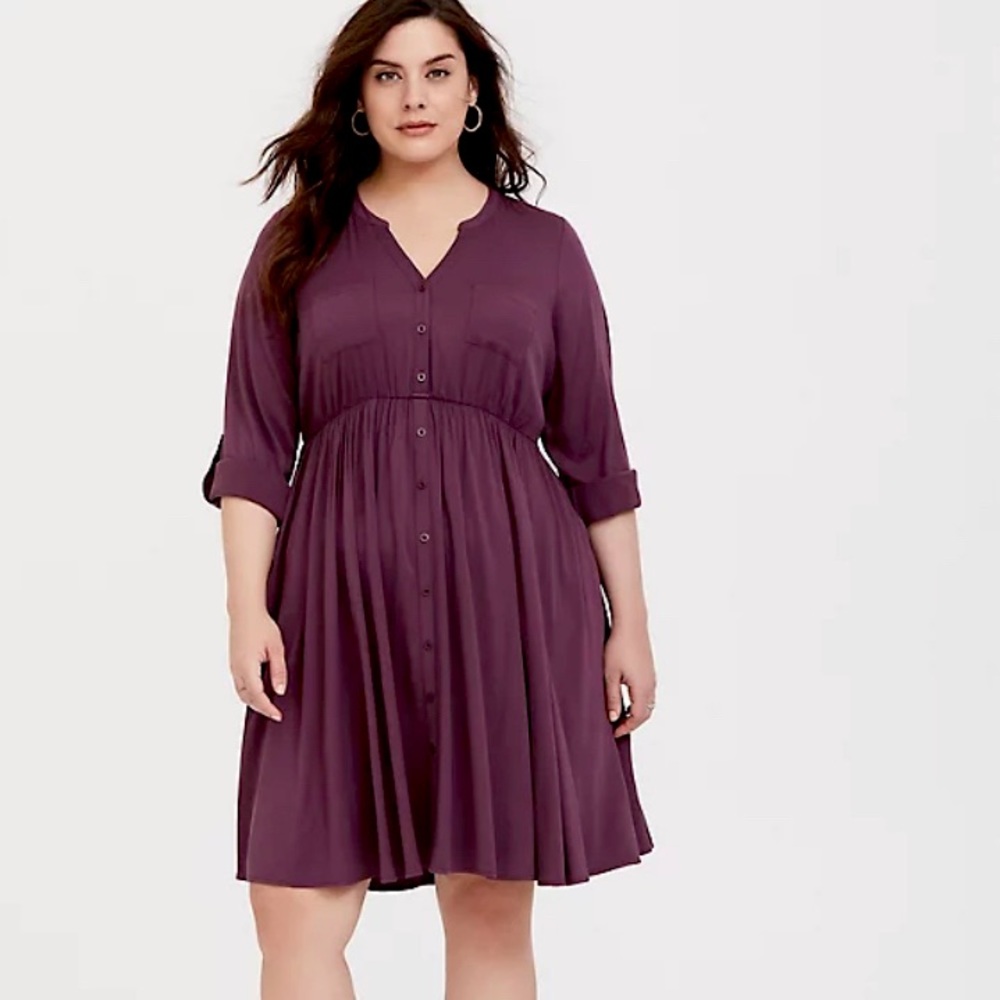 TORRID purple wine challis button-front shirtdress